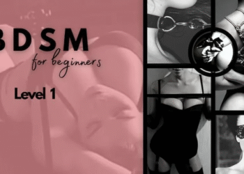 Collage featuring beginners exploring BDSM experience, including soft restraints, blindfolds, and harnesses, representing trust, safety, and sensual discovery.